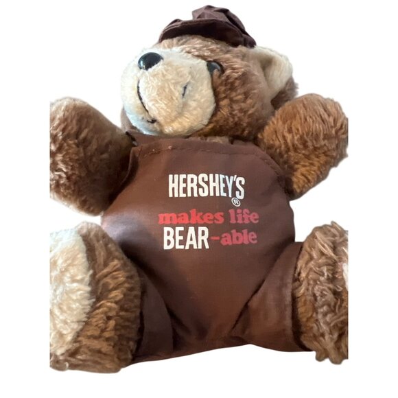 Vintage Hersheys Bear Plush Toy Overalls Hat Hersheys Makes Life Bearable 8" - Picture 3 of 3